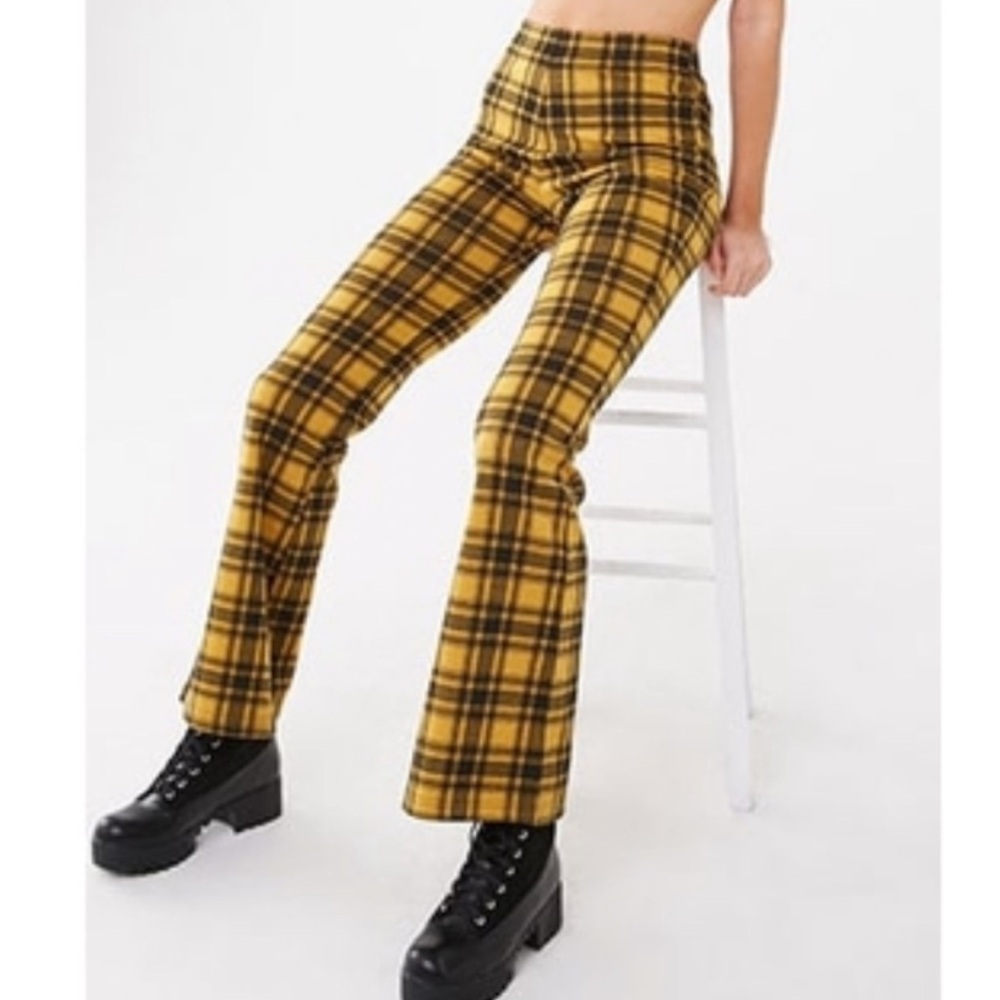 Forever 21 Yellow Plaid Boot Cut Pants